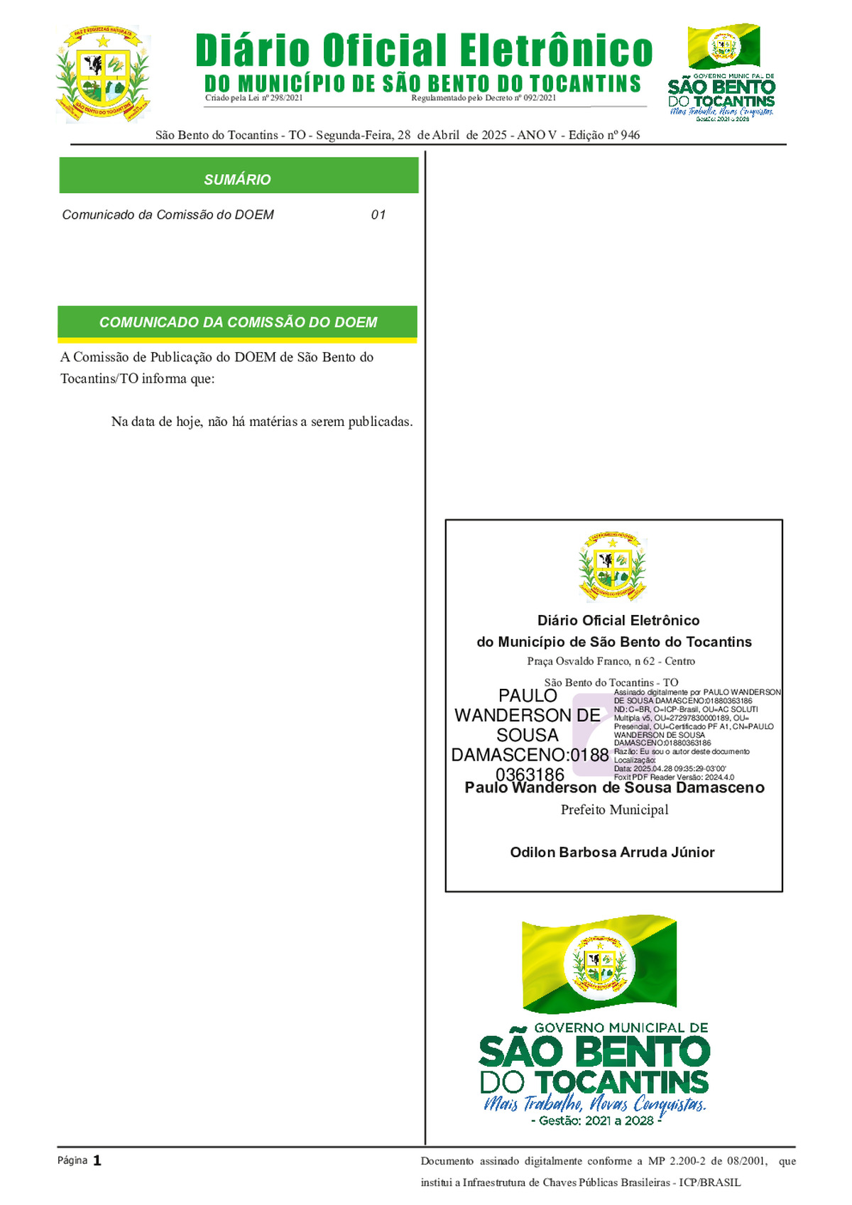 Diário Oficial - Edição Nº 946