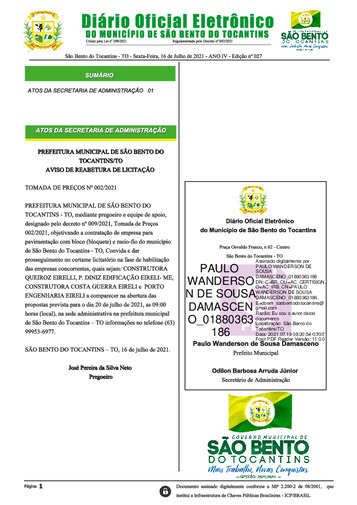 Diário Oficial - Edição N° 027