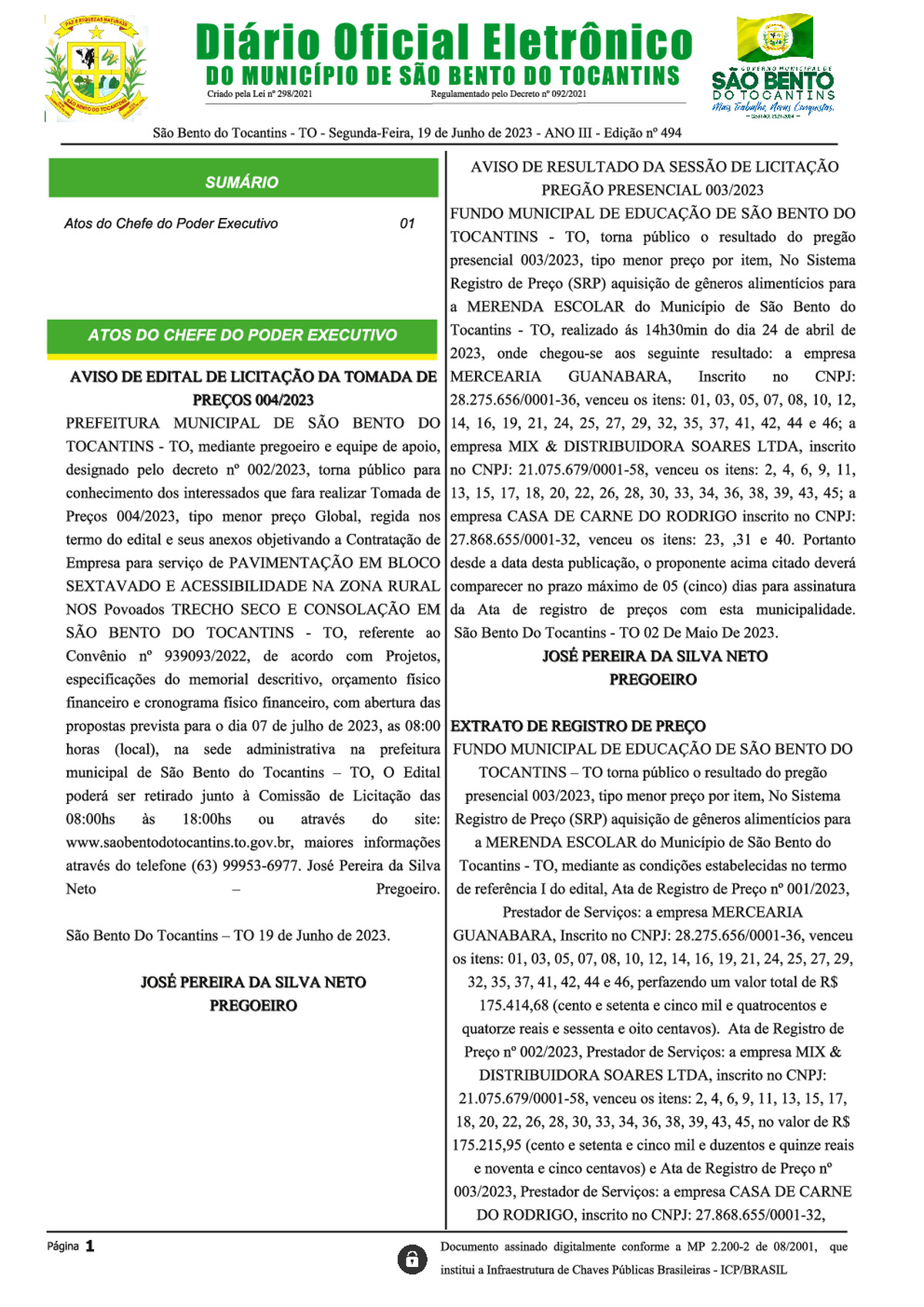 Diário Oficial - Edição Nº 494