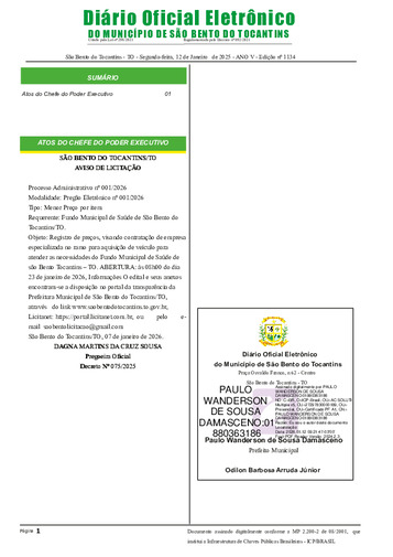 Diário Oficial - Edição N° 1134/2025
