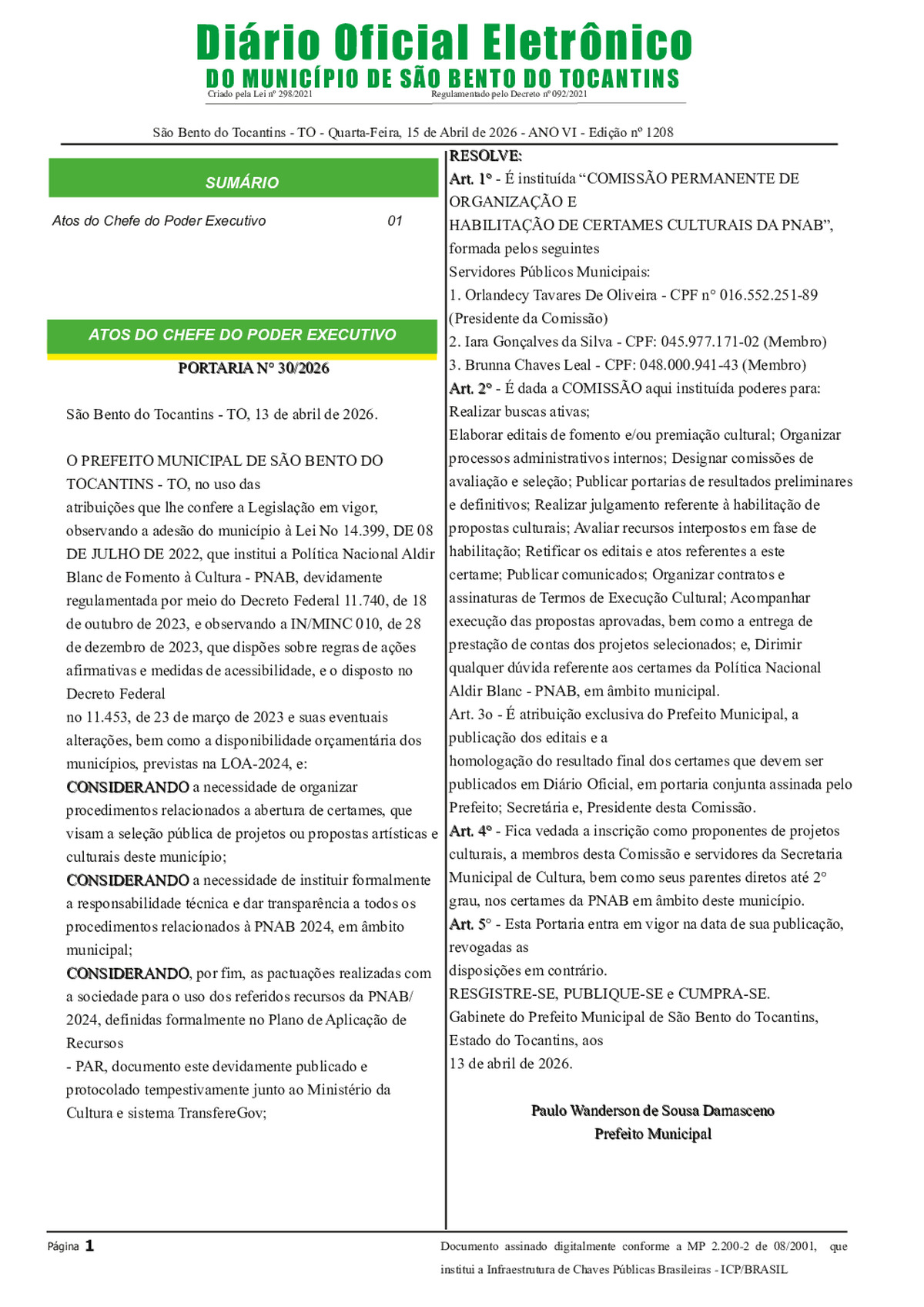 Diário Oficial - Edição N°1208