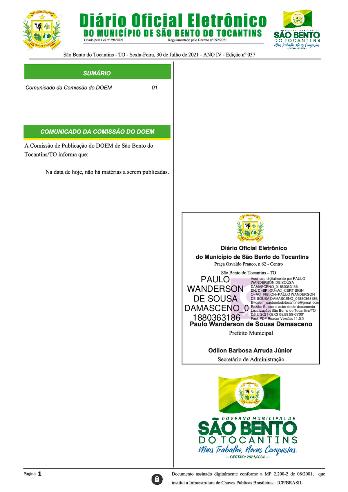 Diário Oficial - Edição N° 037