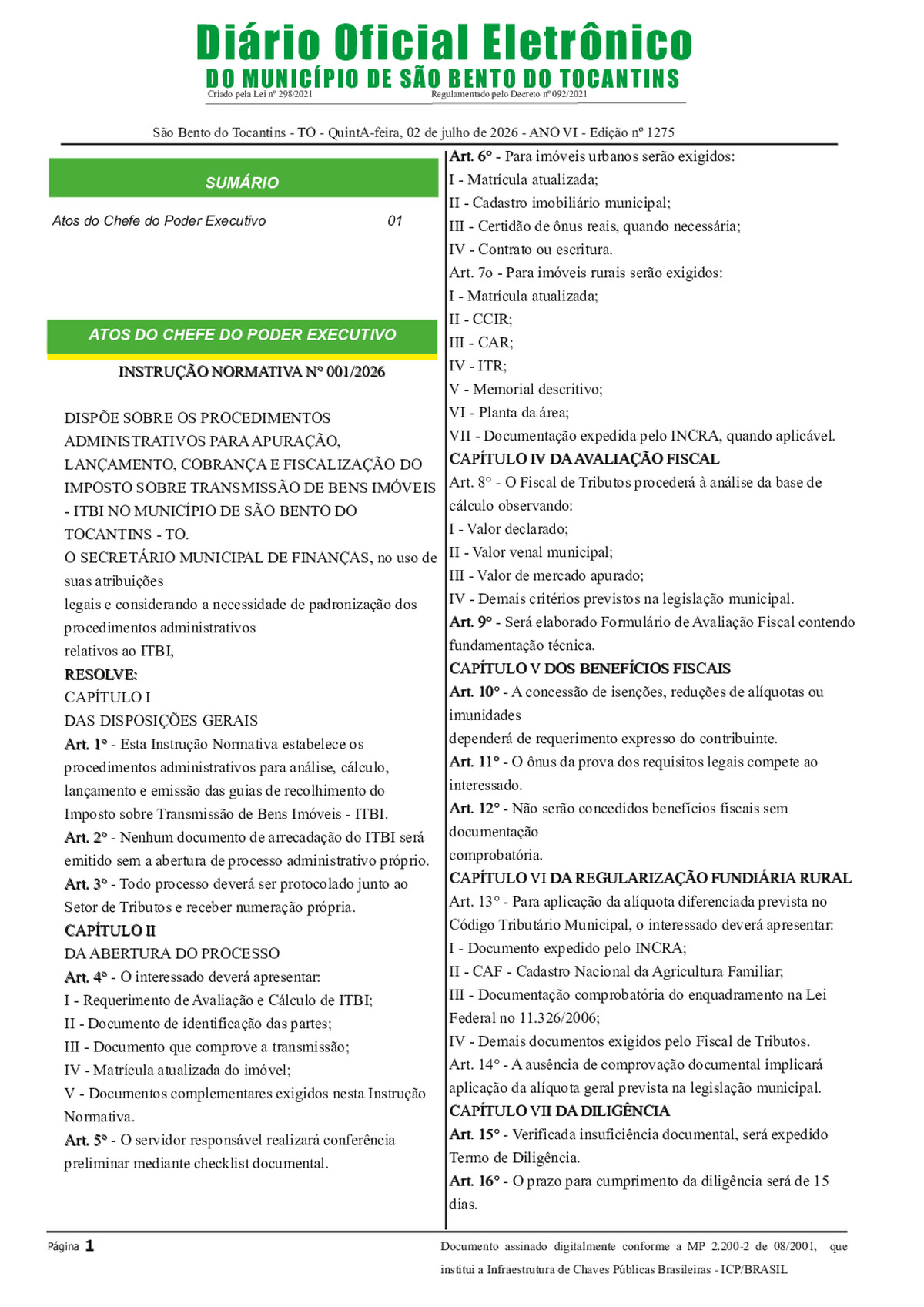 Diário Oficial - Edição N°1275