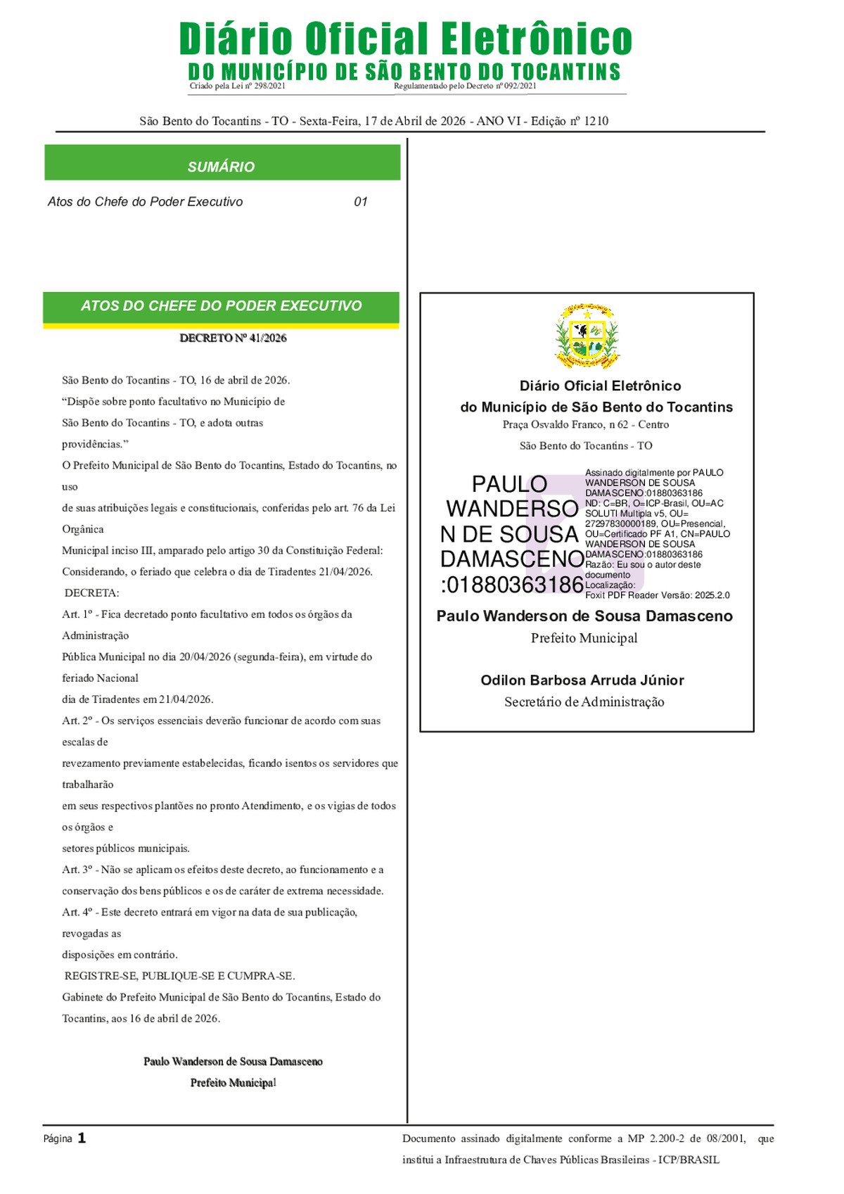 Diário Oficial - Edição N°1210