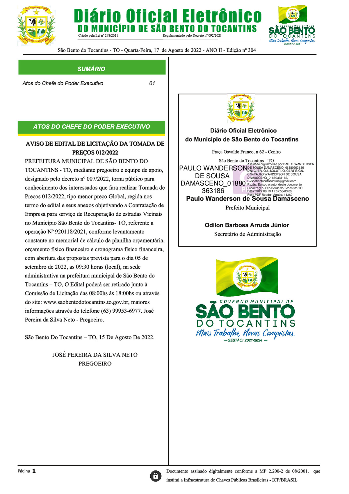 Diário Oficial - Edição Nº 304