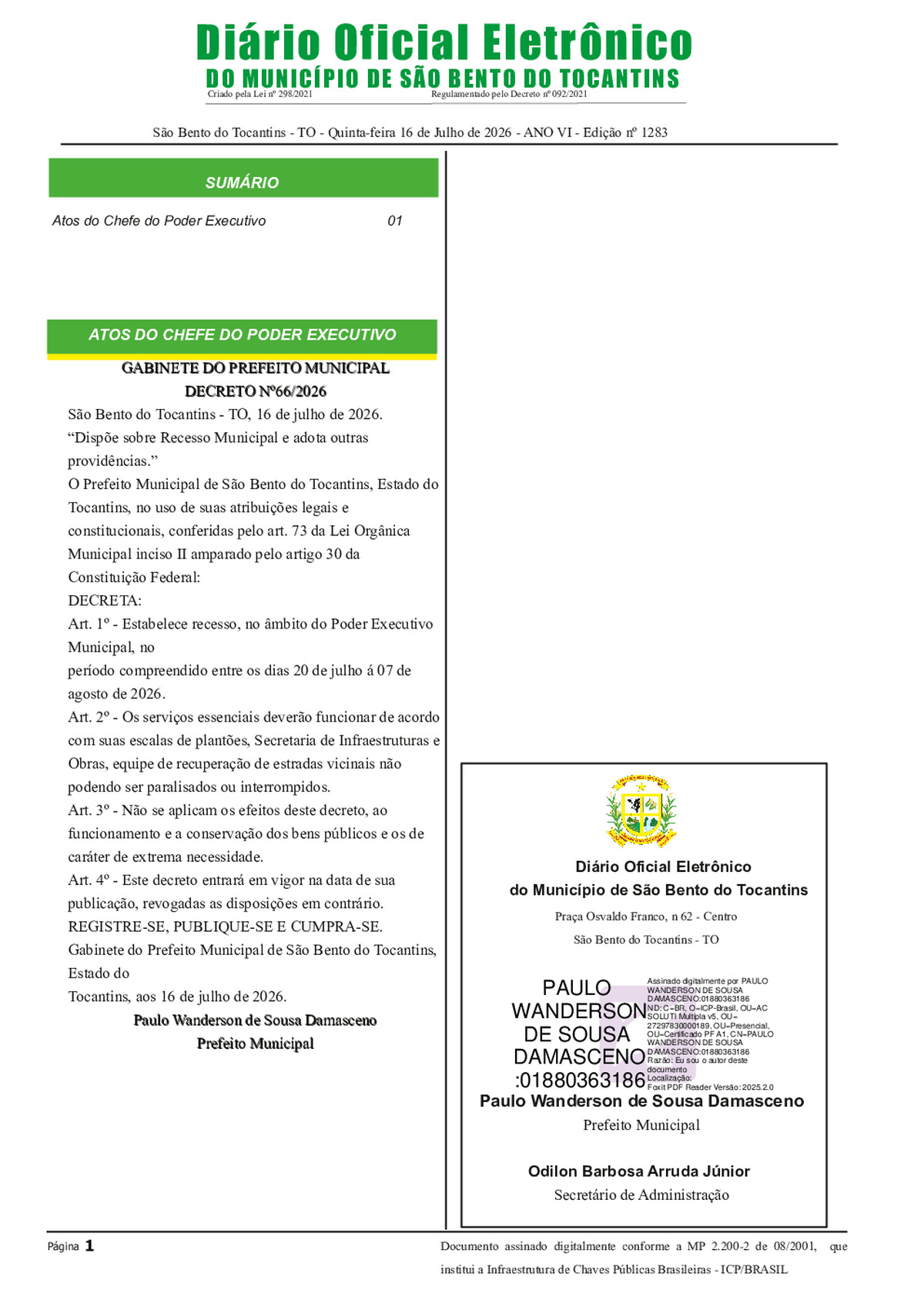 Diário Oficial N° N°1283
