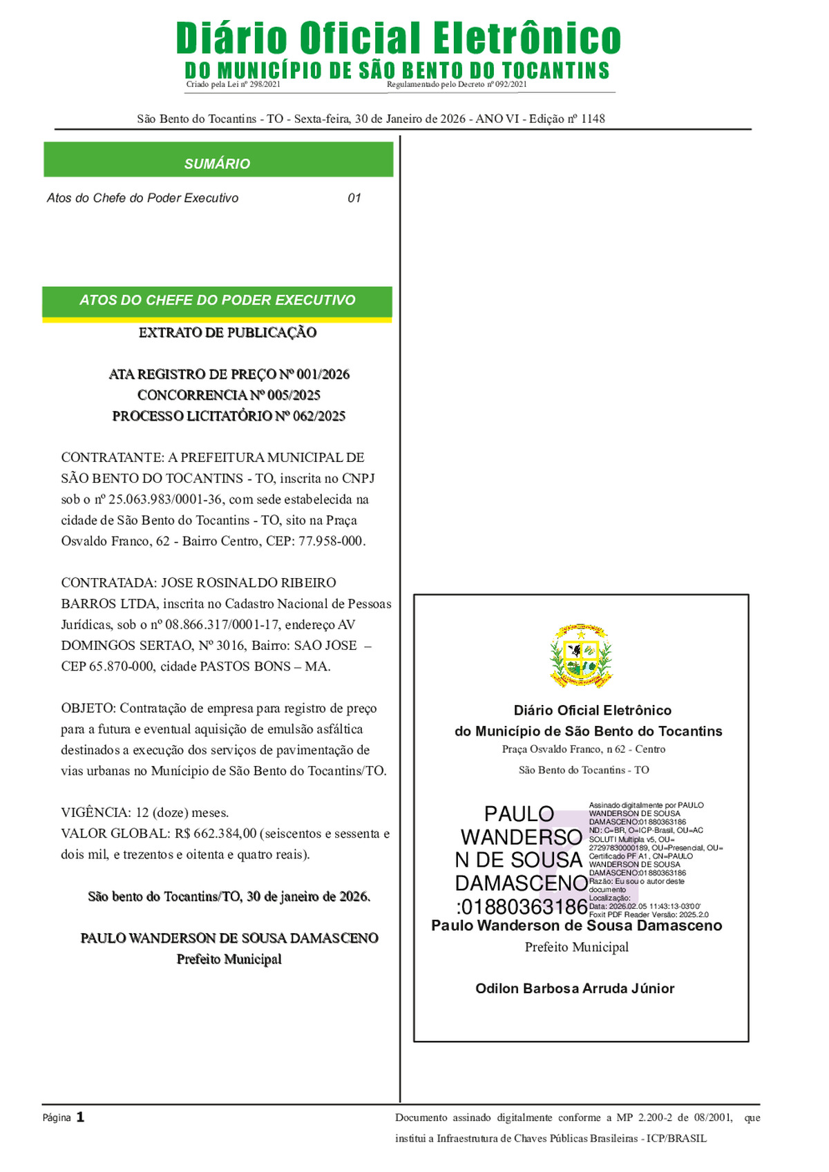 Diário Oficial - Edição N°1148/2026