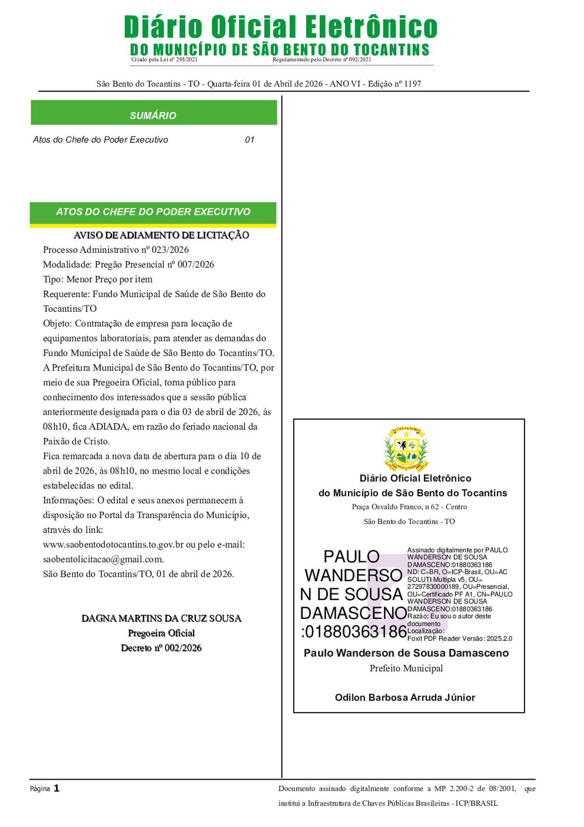 Diário Oficial - Edição N°1997