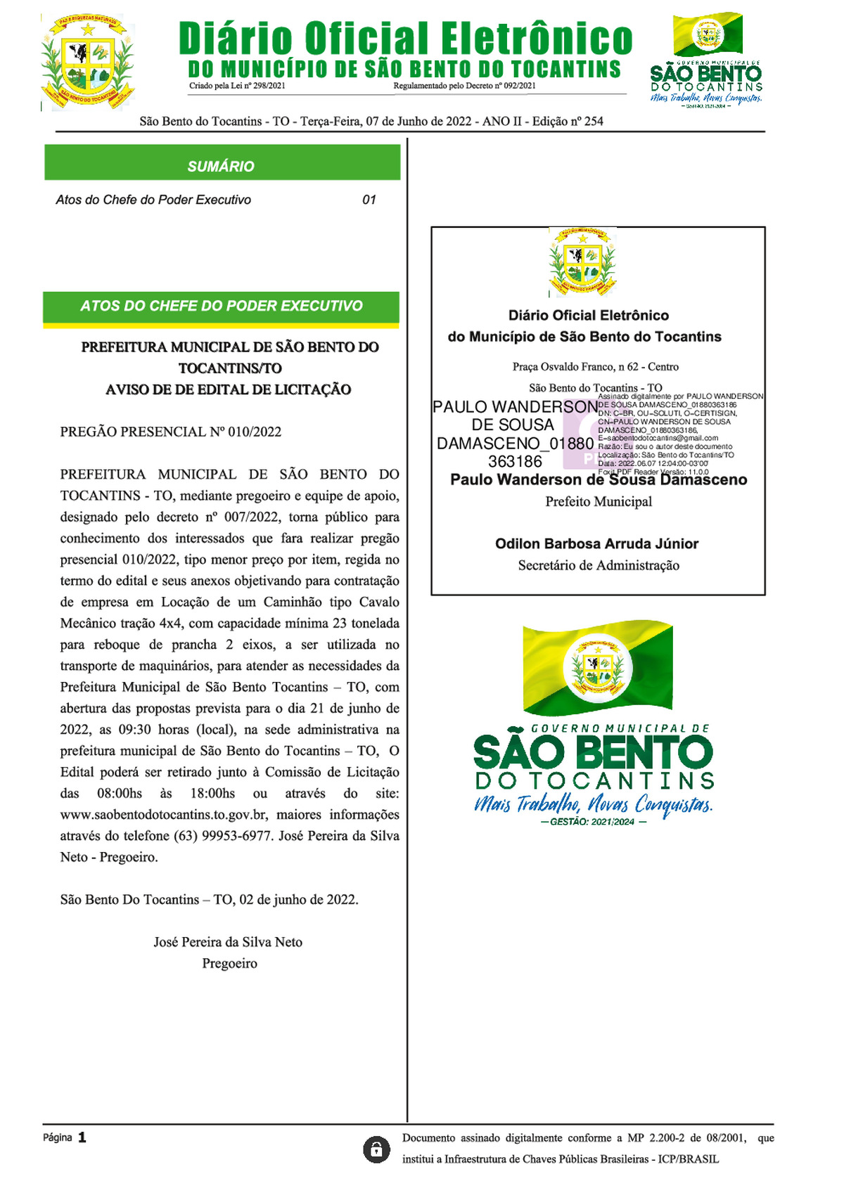 Diário Oficial - Edição Nº 254