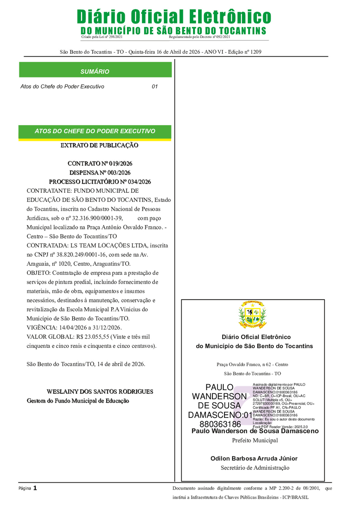 Diário Oficial - Edição N°`1209