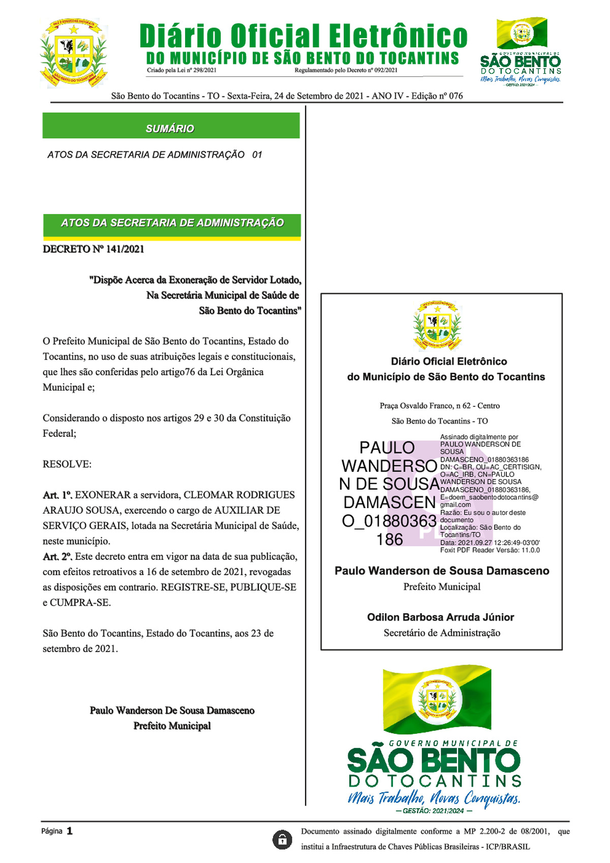 Diário Oficial - Edição Nº076