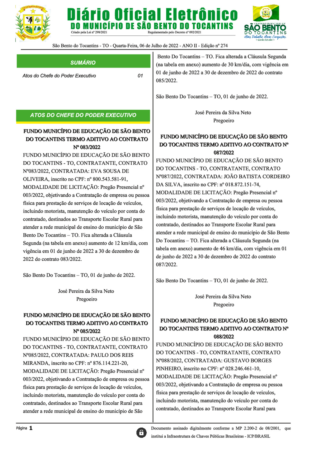 Diário Oficial - Edição Nº 274