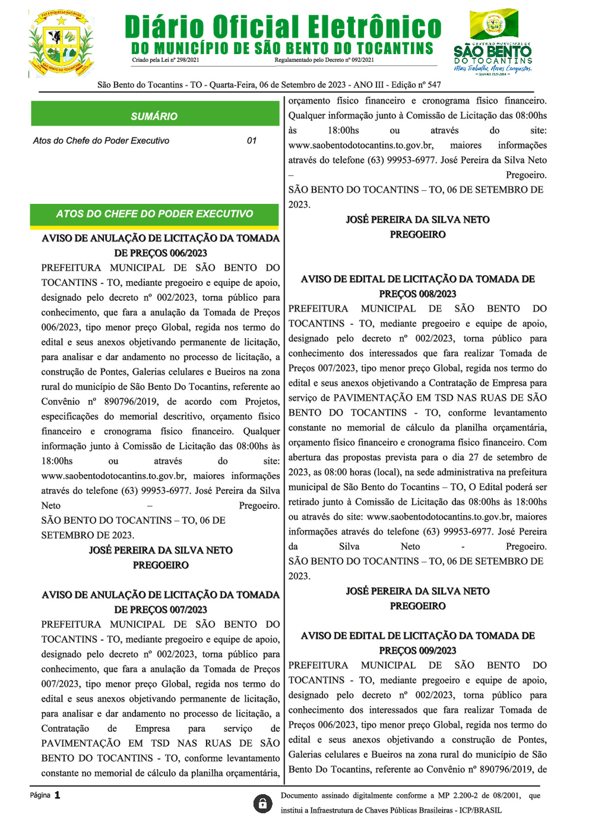 Diário Oficial - Edição Nº 547