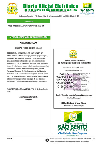 Diário Oficial - Edição N° 125